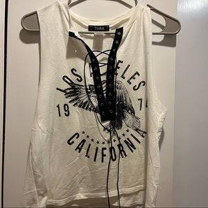 White lace up tank top
